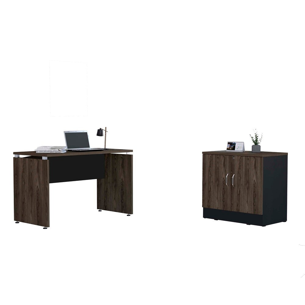 Mesa Escritorio M-120 + Cajonera Home Office Color Negro Soft y Coñac Para Oficina